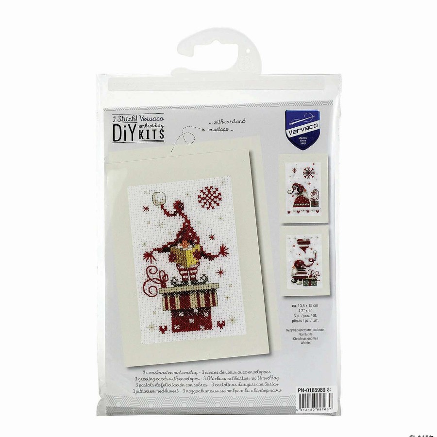 * | Vervaco Greeting Card Counted Cross Stitch Kit 4.25 X6 3/Pack Christmas Gnomes (14 Count)