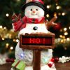 * | Ceramic Light Up Musical Snowman W/ Sign Christmas Decor