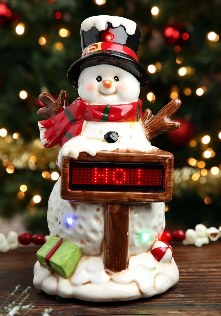 * | Ceramic Light Up Musical Snowman W/ Sign Christmas Decor