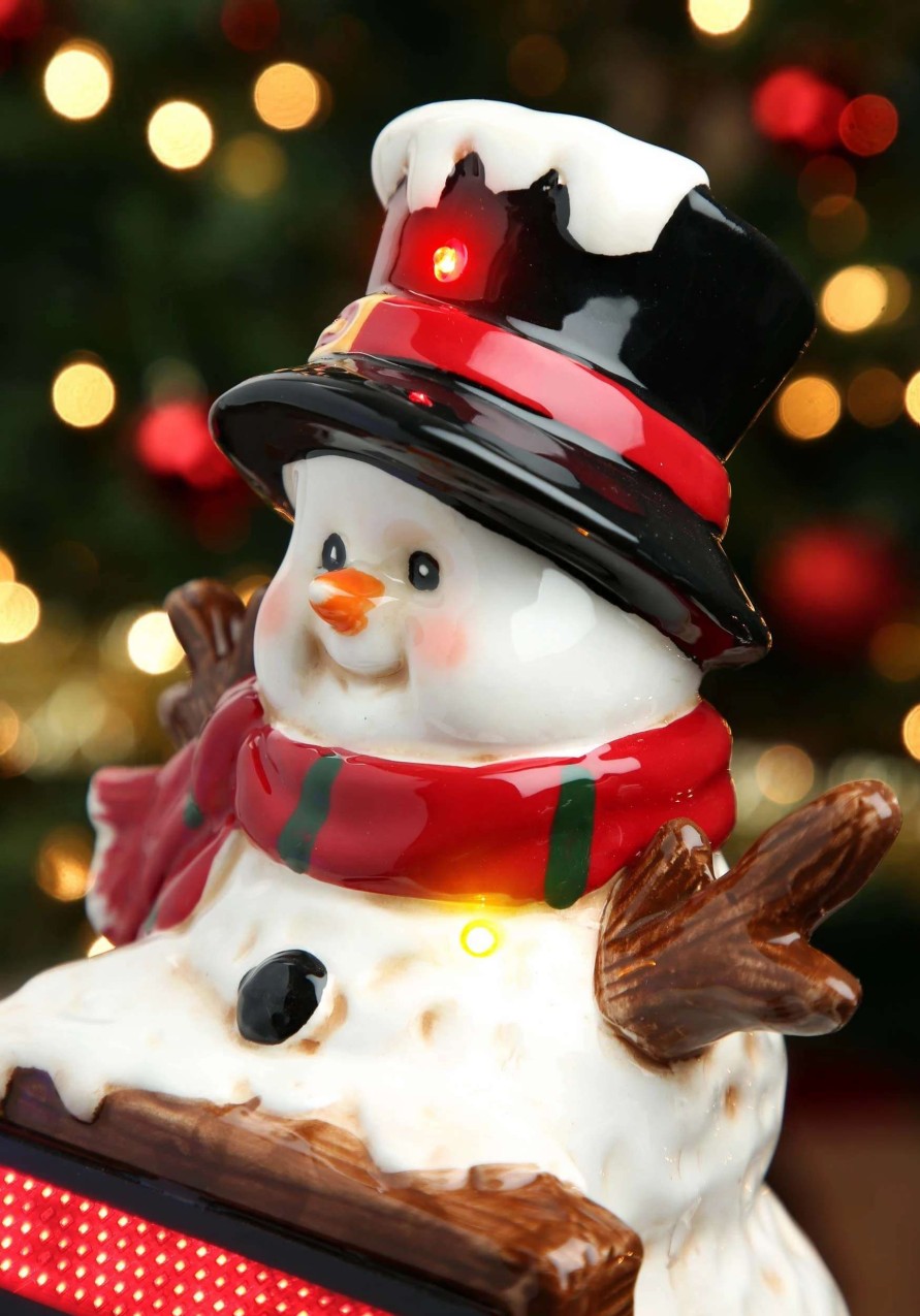 * | Ceramic Light Up Musical Snowman W/ Sign Christmas Decor