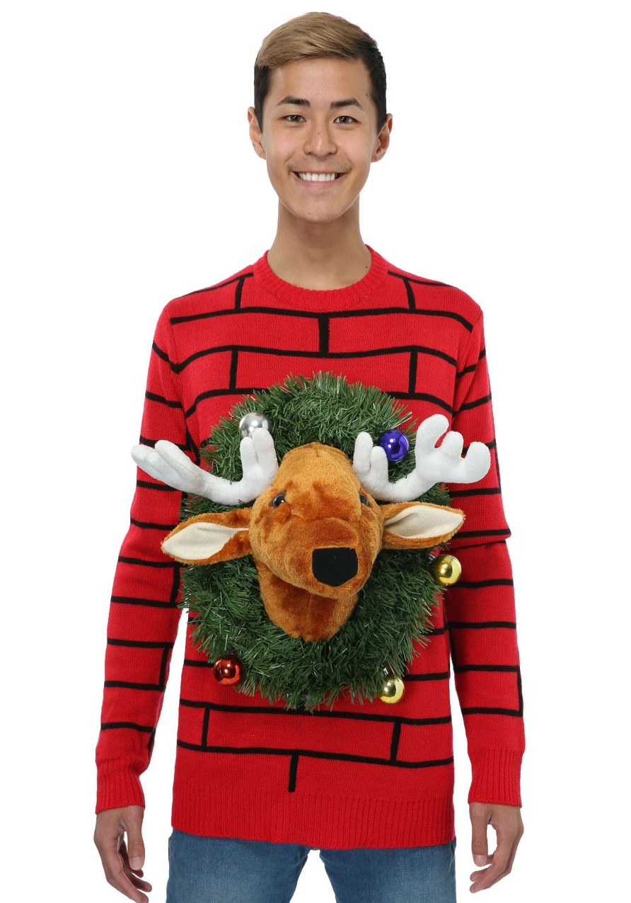 * | Reindeer Head Ugly Christmas Sweater For Adults