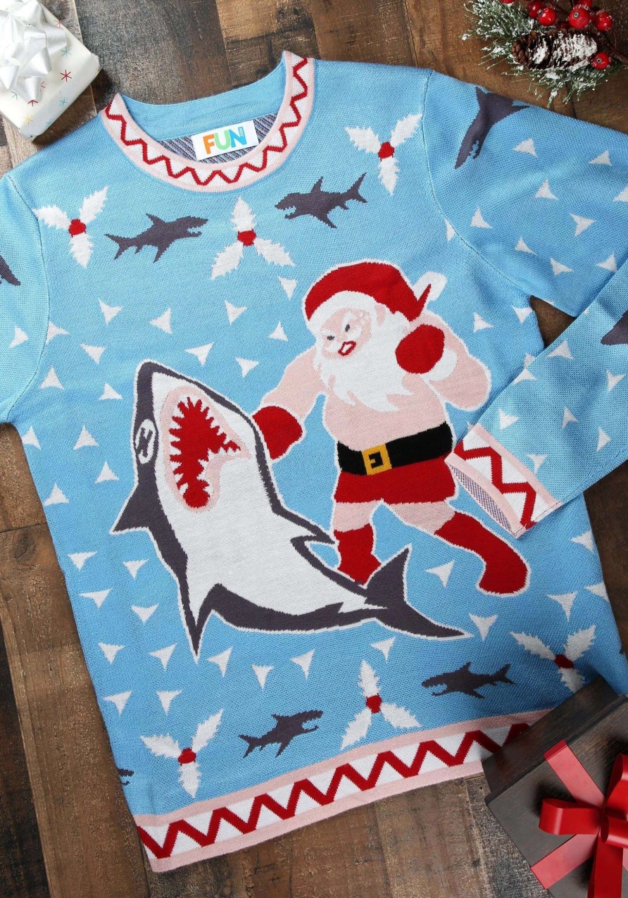 * | Santa Vs Shark Ugly Christmas Costume Sweater For Men