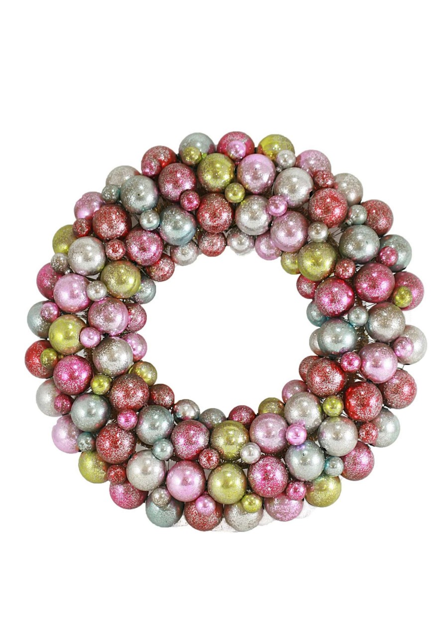 * | Multi Colored Pastel Christmas Ball Wreath