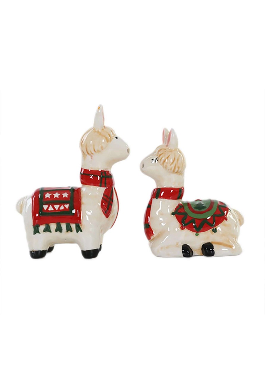 * | Ceramic Holly Llama Christmas Salt/Pepper Shakers