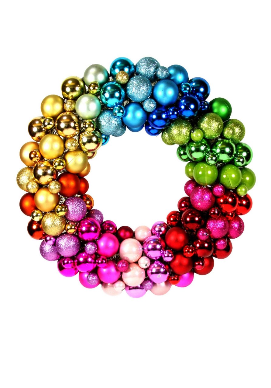 * | Rainbow Colors Christmas Ball 15 Wreath