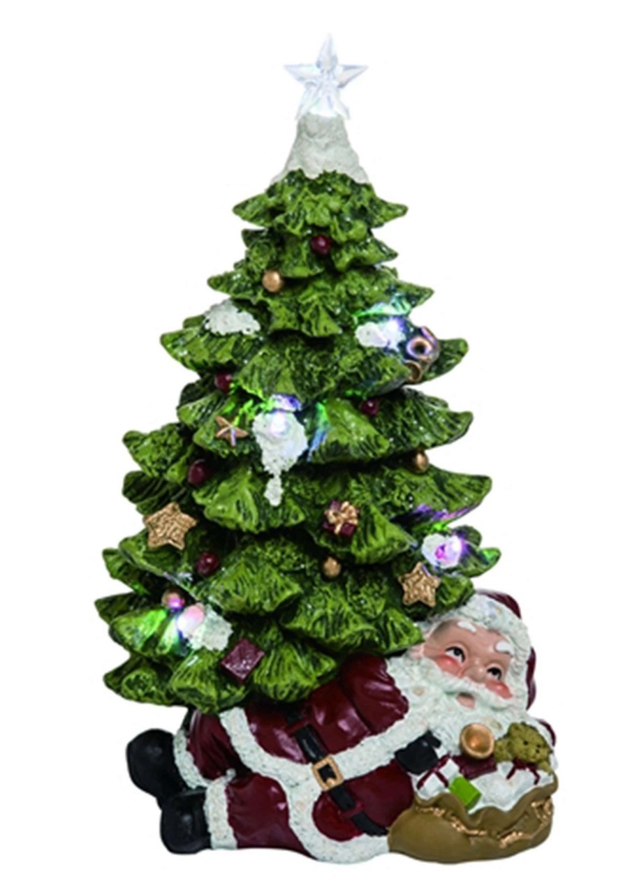 * | Molded Resin Light Up Santa Under The Tree Christmas Decoration