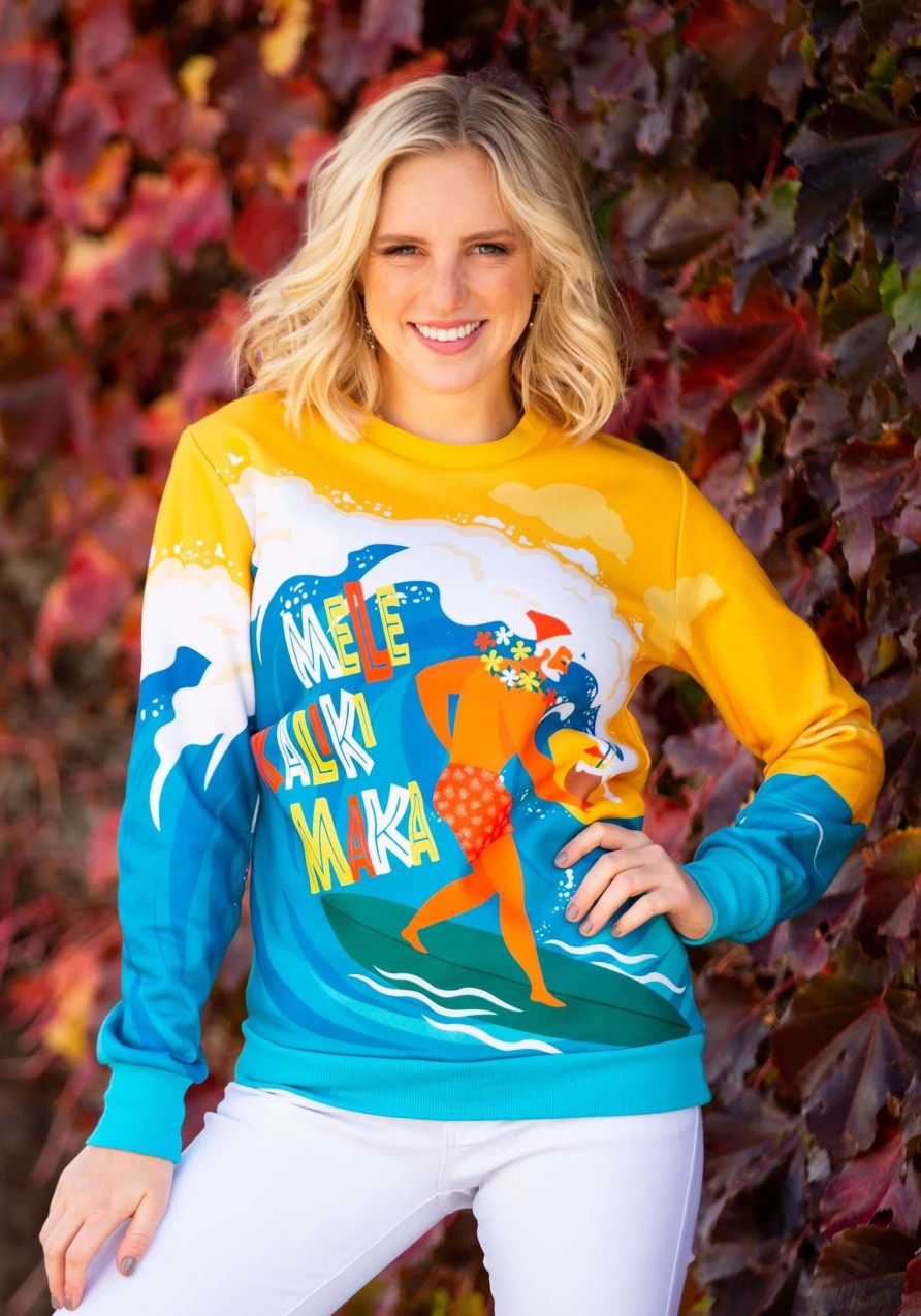 * | Mele Kalikimaka Surfing Santa Adult Ugly Christmas Sweatshirt