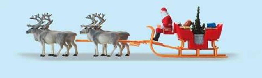 * | Preiser 30399 Ho Santa & Reindeers Figures W/Christmas Sleigh (Set Of 5)