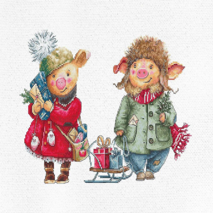 * | Crafting Spark (Wizardi) Christmas Pigs B1161L Counted Cross-Stitch Kit