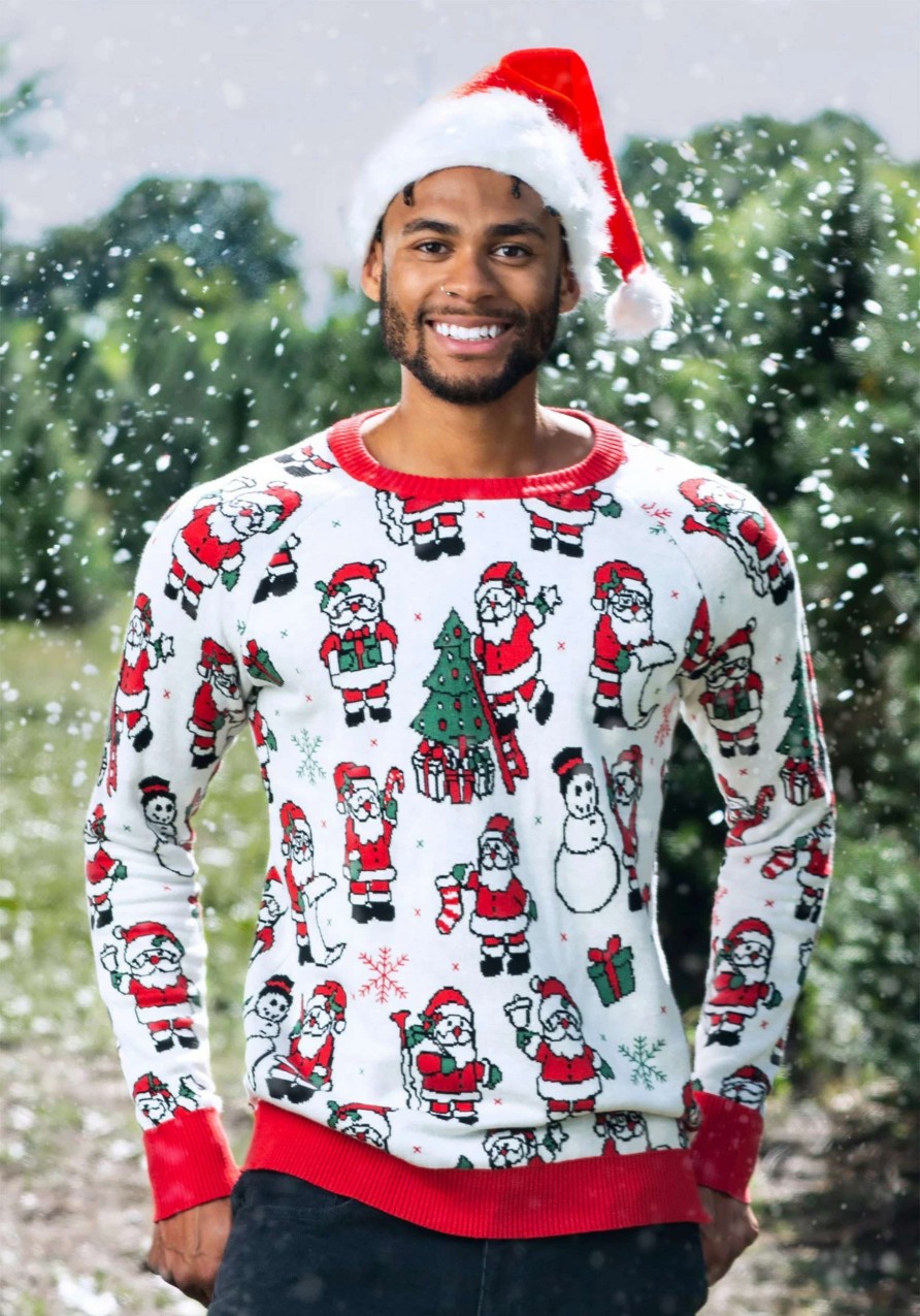 * | Repeating Santa Pattern Ugly Christmas Sweater For Adults