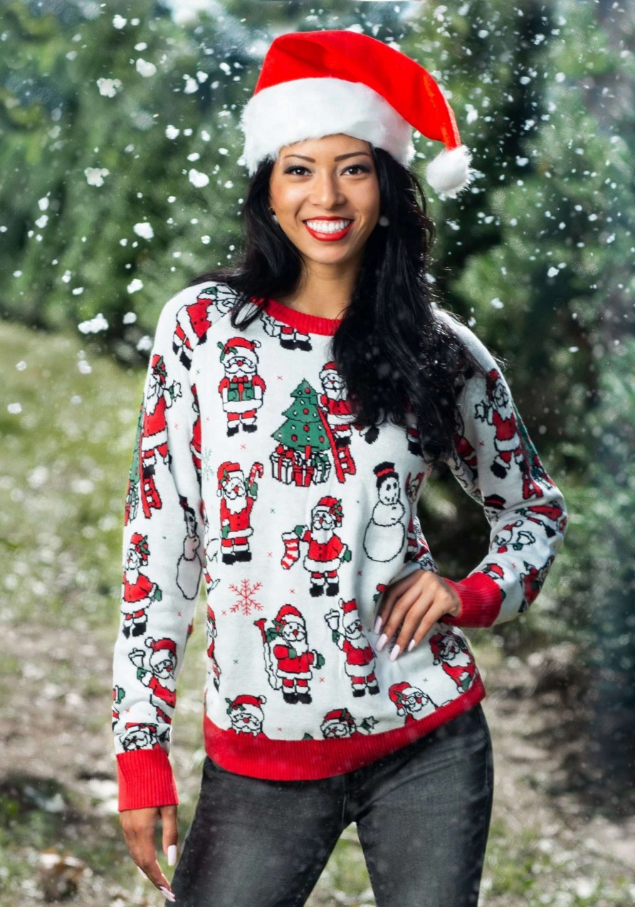 * | Repeating Santa Pattern Ugly Christmas Sweater For Adults