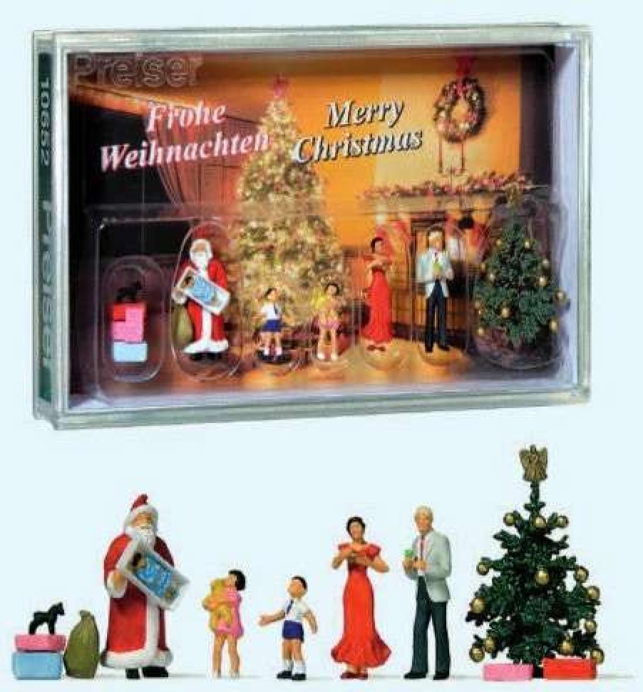 * | Preiser 10652 Ho Santa & Family Figures With Christmas Tree