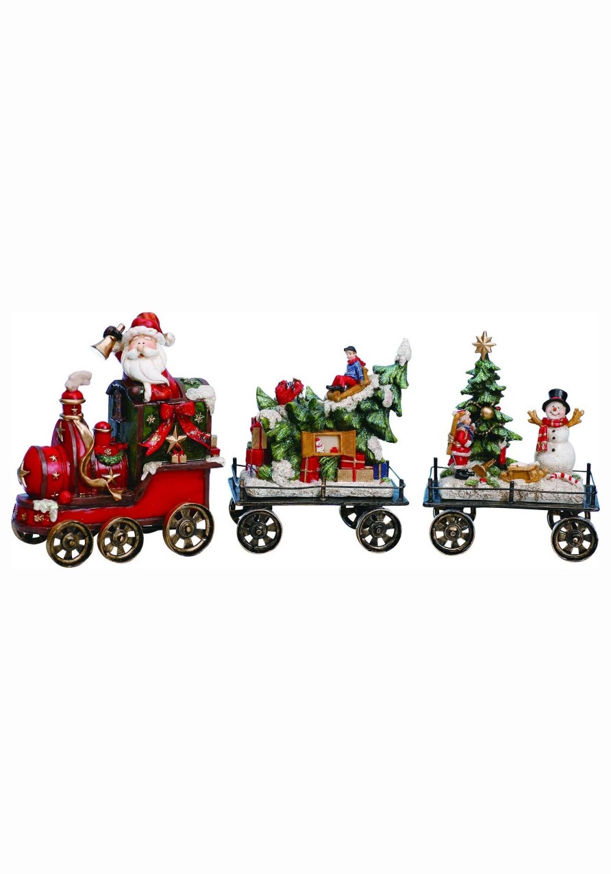 * | Molded Resin Holiday Train Set Of 3 Christmas Decor Set